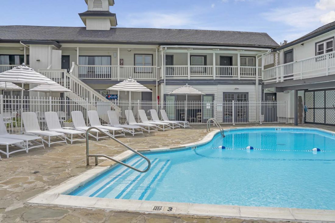 Pool and guest-room buildings